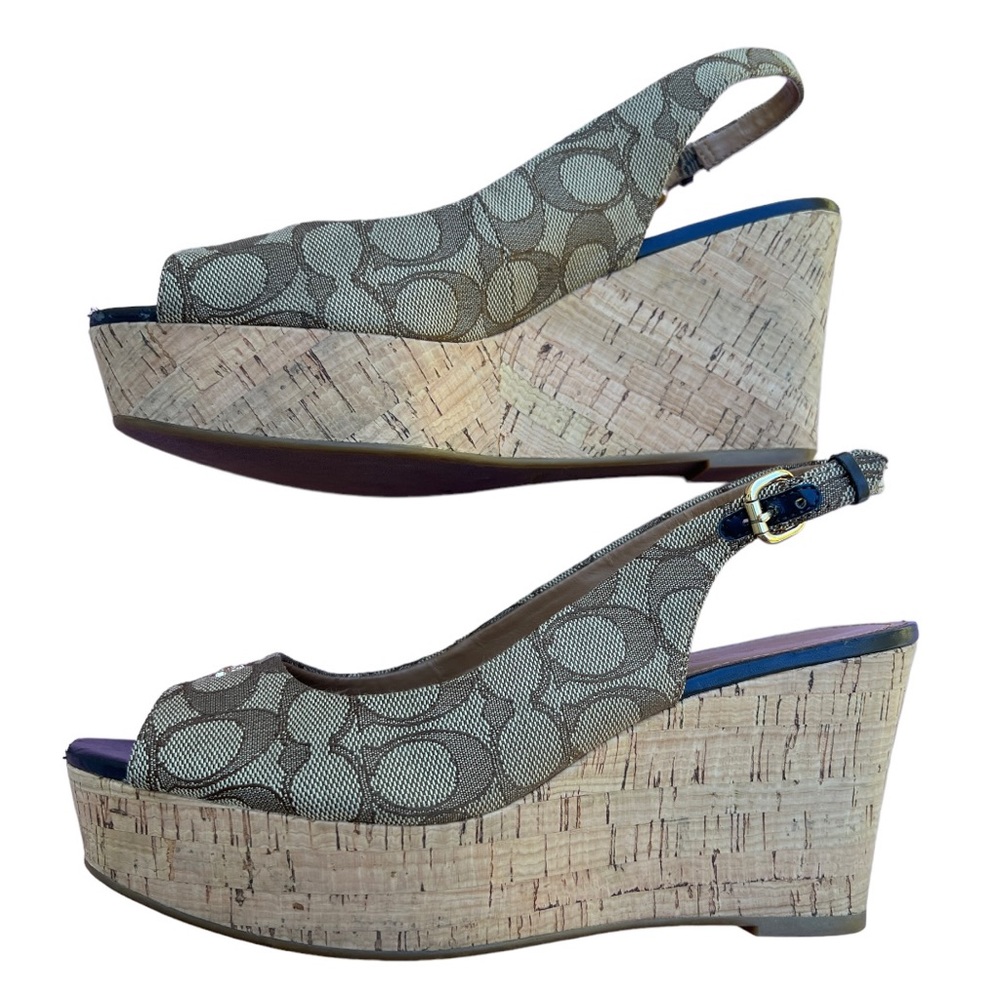 LADIES BROWN COACH SLINGBACK PLATFORM WEDGES SIZE 9B - Picture 5 of 7